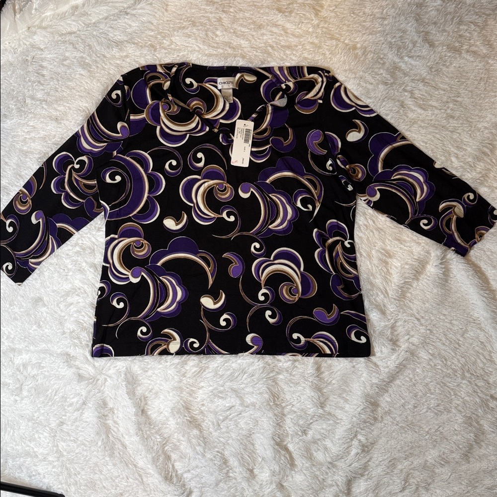 Chico's Black and Purple Swirl Tee, size 3, NWT